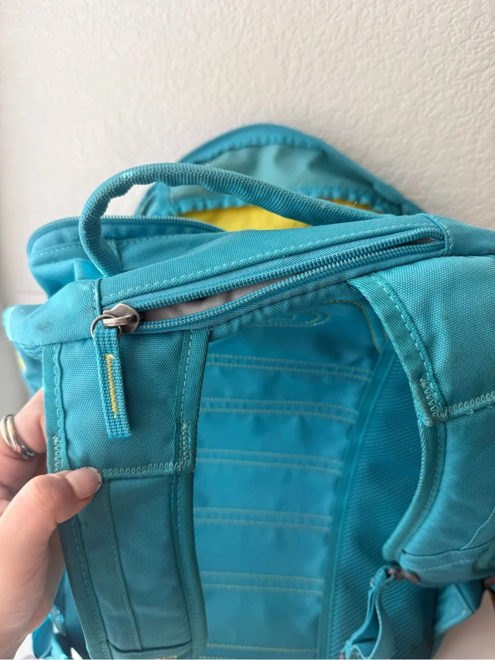 OGIO Aqua Blue Backpack with Yellow Logo